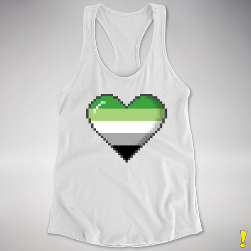 Aromantic Pride 8-Bit Pixel Heart Racerback Tank - White